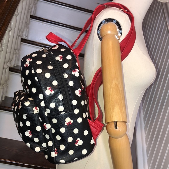 DISNEY Minney Mouse Backpack Black Red & White Bag Red Lining Like New RARE HTF - Picture 7 of 17